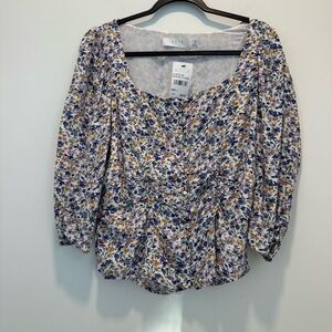 ASTR the Label Button Front Ruched Floral Top  SIZE L